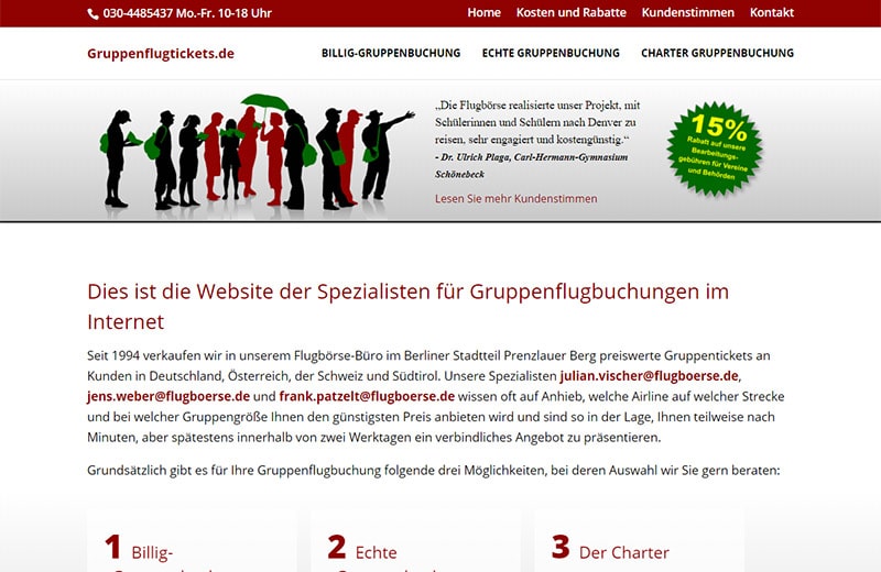 Responsive Webdesign für gruppenflugticket.de