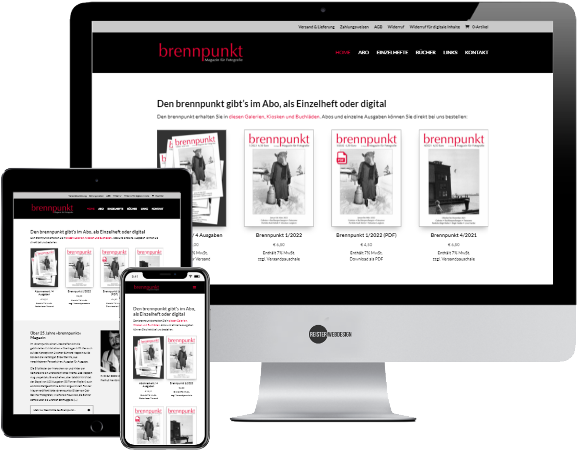 Webdesign mit Online-Shop für das Fotomagazin Brennpunkt