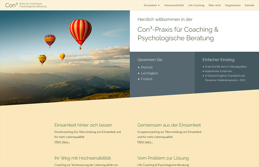 Webdesign für con3-Praxis für Coaching und Psychologische Beratung