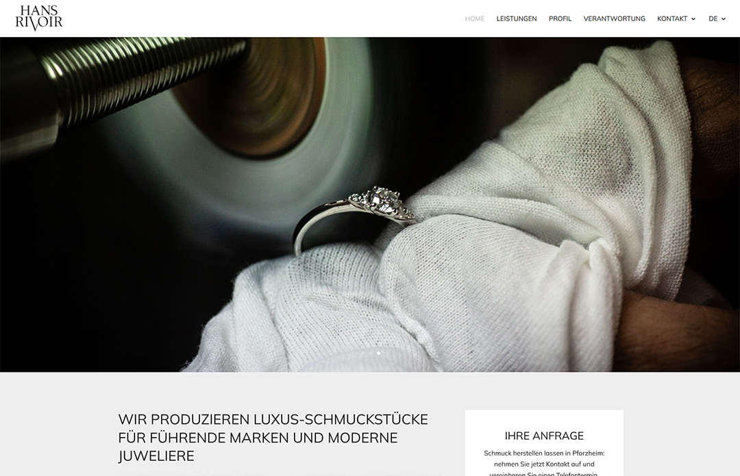Webdesign und Unternehmensfotografie für RIVOIR Schmuckmanufaktur